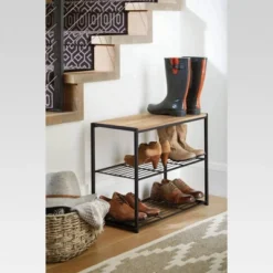 Brightroom Sales Store 24 3 Tier Shoe Rack Black Metal With Natural Wood - Brightroom™