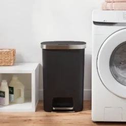 Plastic Locking Lid Step Trash Can Black - Brightroom™"